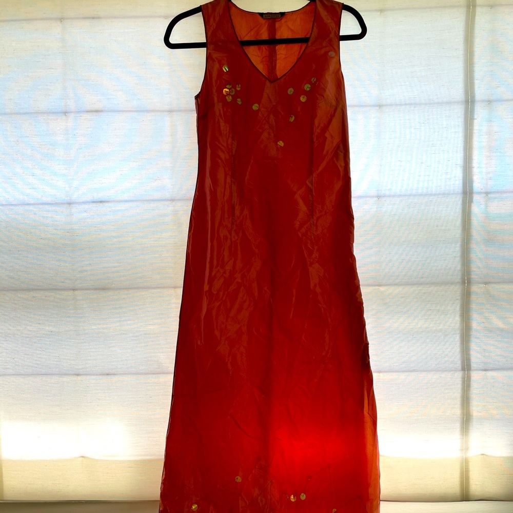 Coral Silk Dress with details